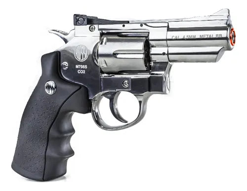Revólver Pressão Wingun 708s Co2 Niquelado Full Metal 4,5mm